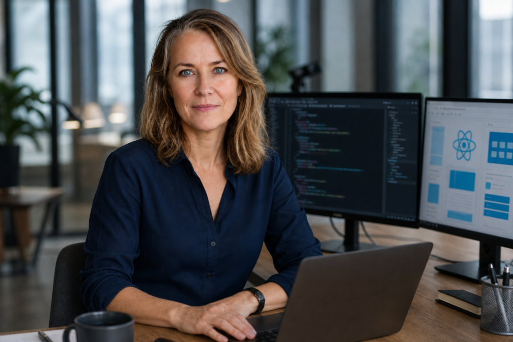 Person i en redaksjonell scene som passer temaet Meta lanserer CLI og MCP-server for åpen kildekode React-designsystem