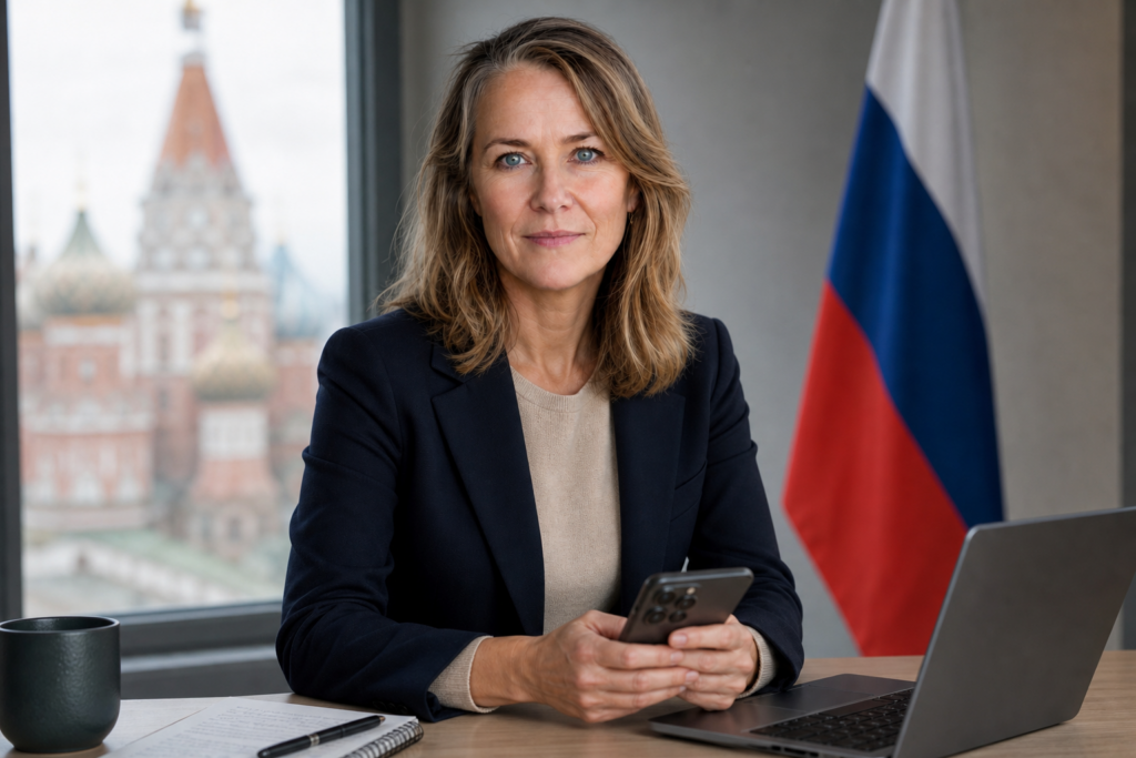 Person i en redaksjonell scene som passer temaet Russiske borgere rådes til å bytte til Android etter Apple-blokkade