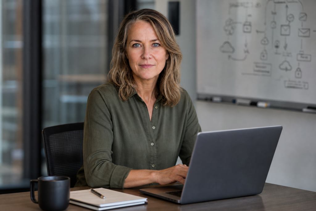 Person i en redaksjonell scene som passer temaet Salesforce-ansatte frykter Claude Tag kan true Slackbot og gi mer makt