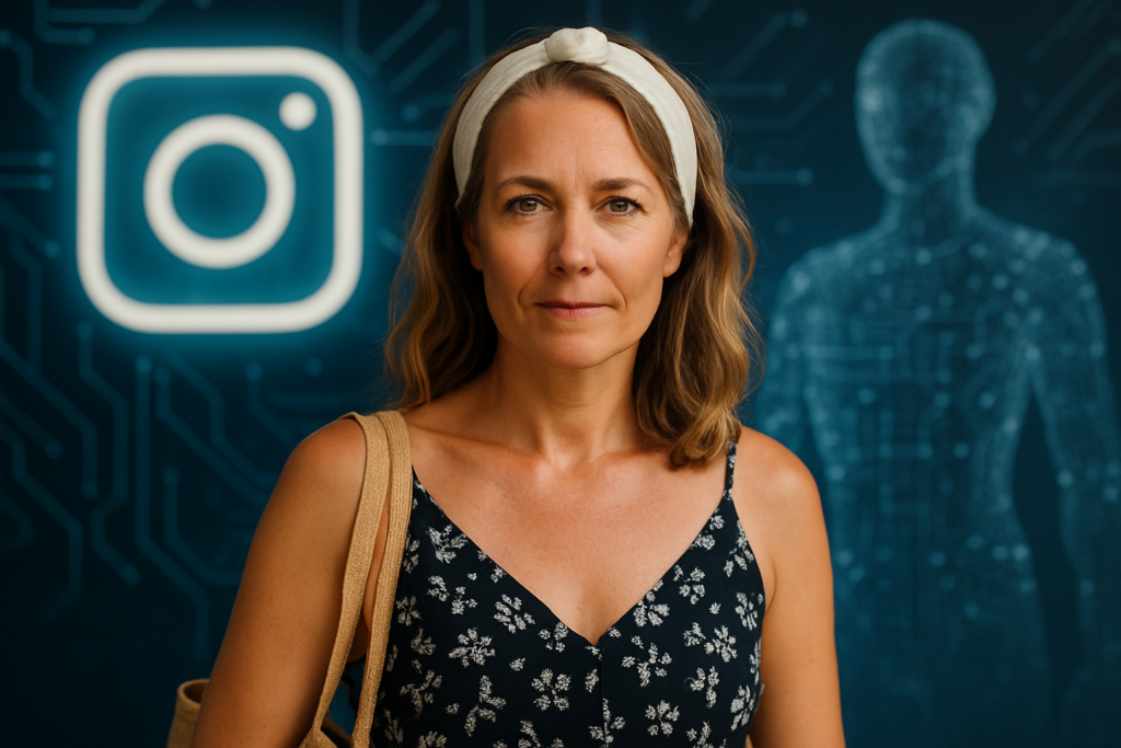 Person i en redaksjonell scene som passer temaet Meta lar alle bruke dine Instagram-bilder i KI – med mulighet for å