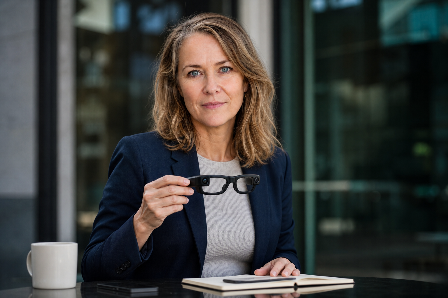 Person i en redaksjonell scene som passer temaet Meta tester KI-briller som kontinuerlig tar opp lyd og bilder