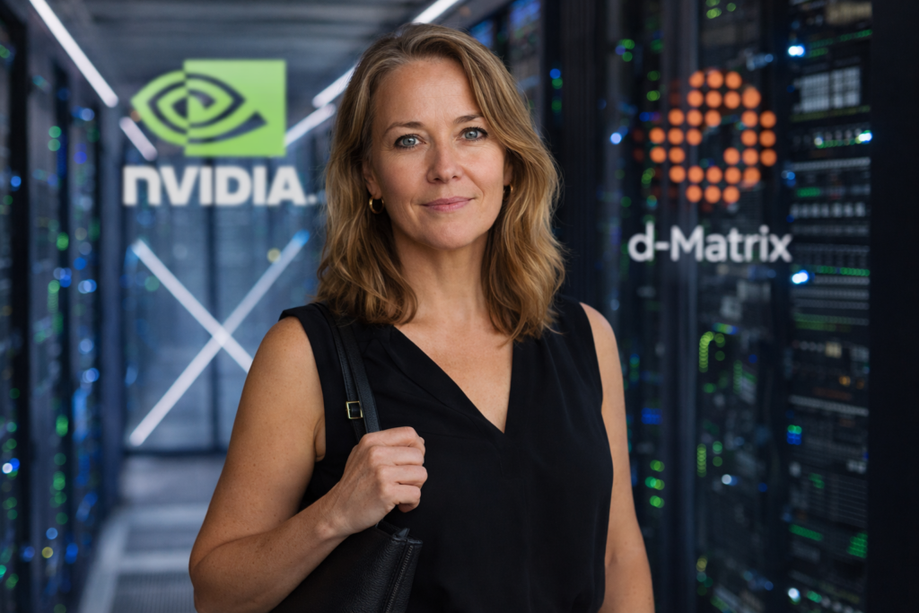 Person i en redaksjonell scene som passer temaet Nvidia og d-Matrix slår seg sammen for å styrke KI-modeller