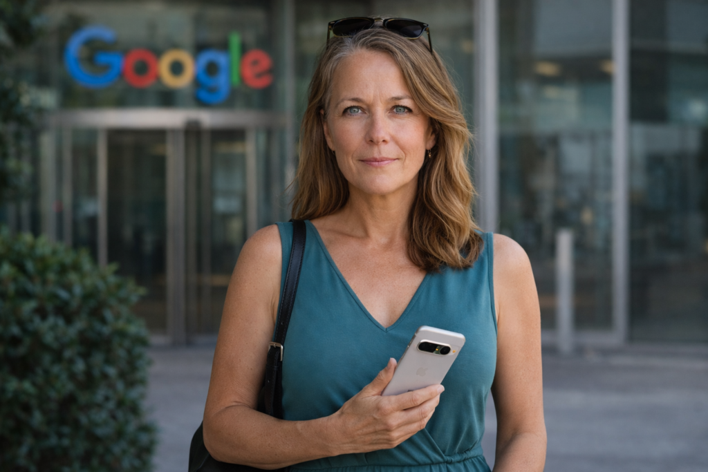 Person i en redaksjonell scene som passer temaet Google lanserer Pixel 8 Pro: Hva betyr den for mobilmarkedet?