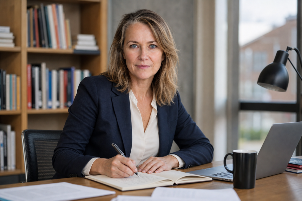 Person i en redaksjonell scene som passer temaet Brown University rystes av KI-jukseskandale