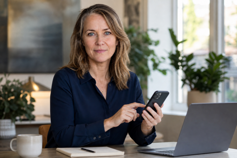 Person i en redaksjonell scene som passer temaet Slik deler du posisjonen din på iPhone eller Android-telefon (2026)