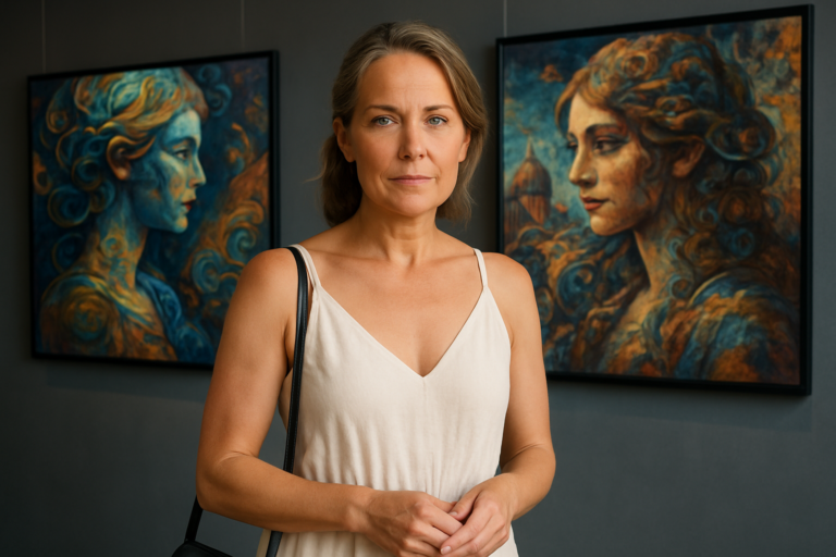 Person i en redaksjonell scene som passer temaet Et nytt opplevelsesgalleri kan endre synet ditt på KI-kunst