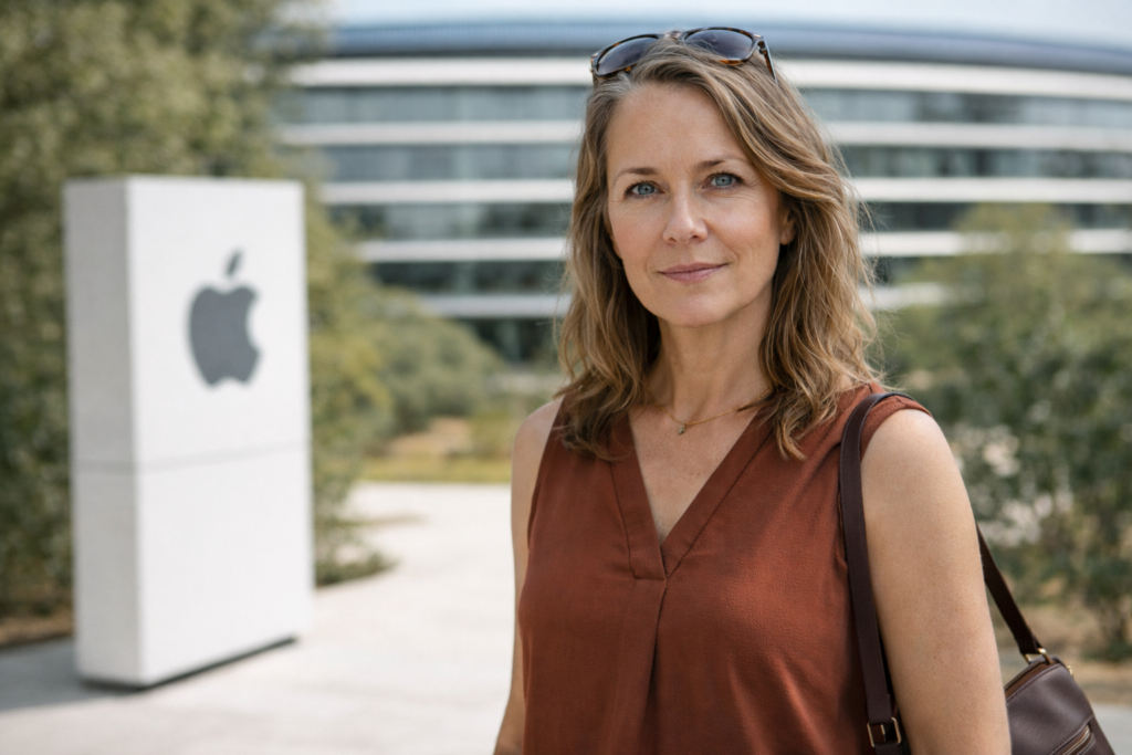 Person i en redaksjonell scene som passer temaet Apples søksmål kan stanse OpenAIs hardware-ambisjoner i mange år