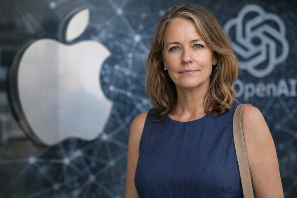 Person i en redaksjonell scene som passer temaet Apples søksmål mot OpenAI avslører konflikter mellom Tang Tan og