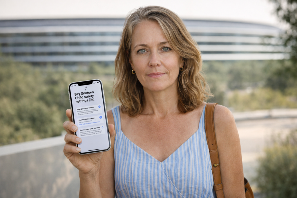 Person i en redaksjonell scene som passer temaet Slik oppdaterer Apple sine barnesikkerhetsfunksjoner i iOS 27