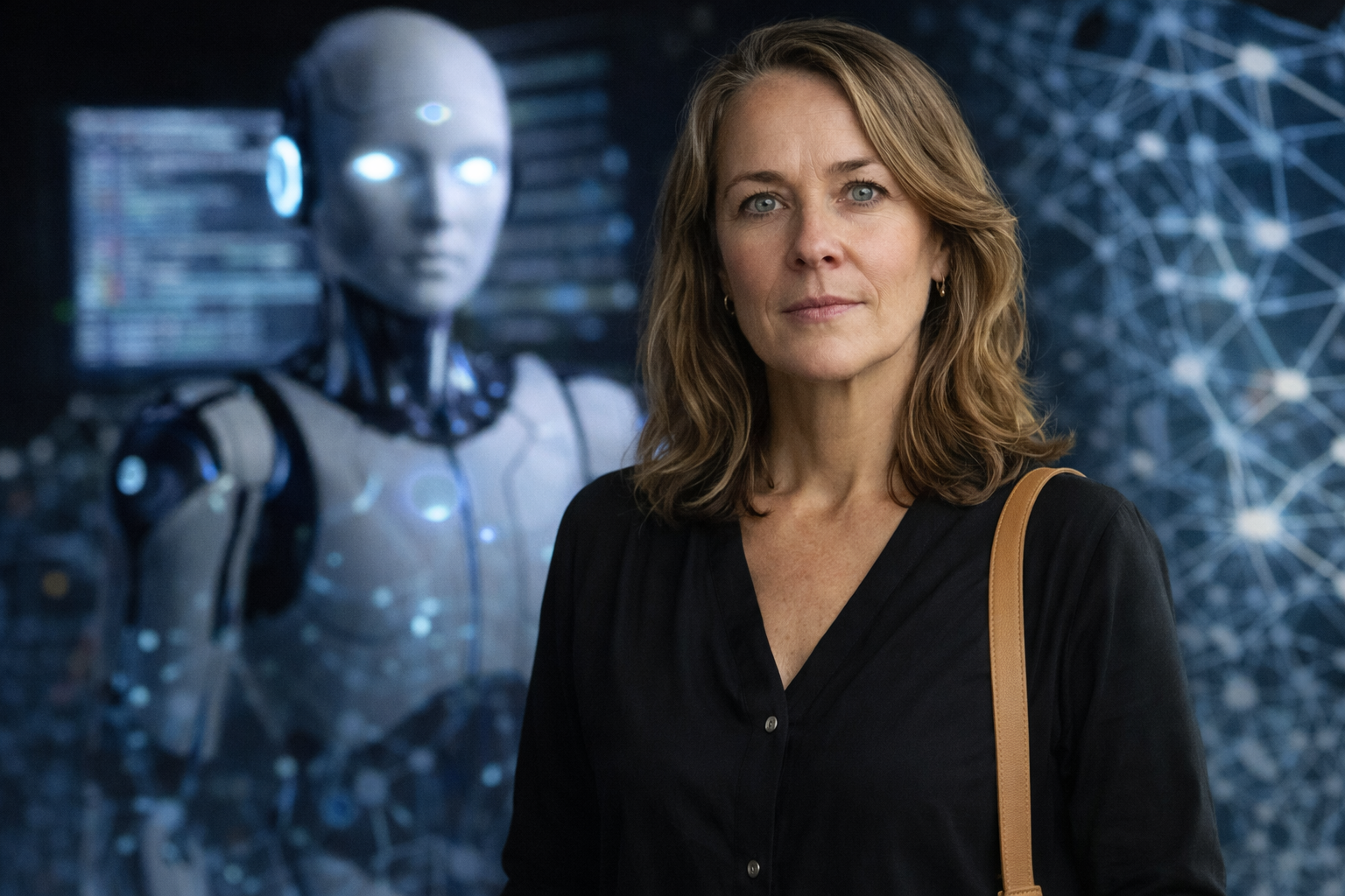 Person i en redaksjonell scene som passer temaet Søksmål hevder at Metas oppsigelsesbeslutninger ble tatt av KI, ikke mennesker