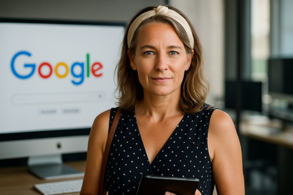 Person i en redaksjonell scene som passer temaet Google forbedrer bildesøk ved 25-årsjubileum med mer KI