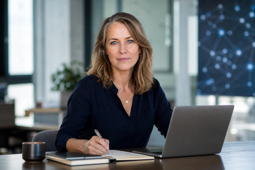 Person i en redaksjonell scene som passer temaet Google omdøper NotebookLM til Gemini Notebook