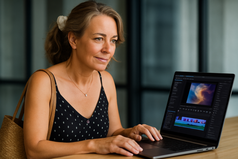 Person i en redaksjonell scene som passer temaet Anmeldelse av Adobe Firefly KI videoredigerer