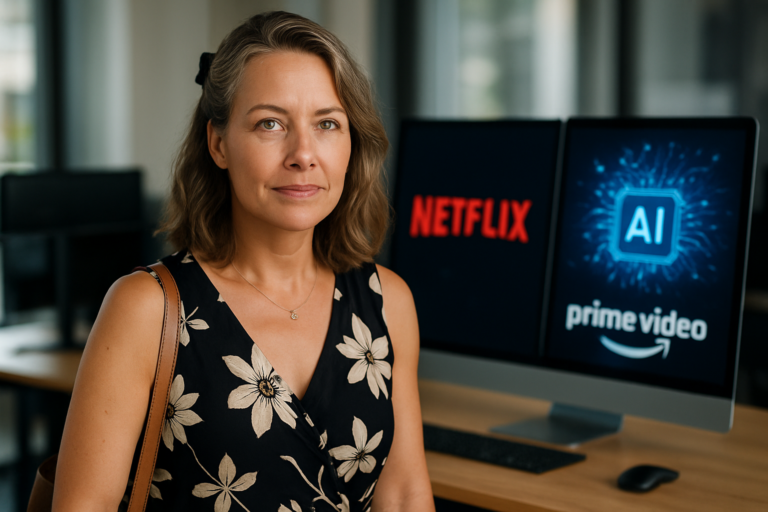 Person i en redaksjonell scene som passer temaet Netflix og Prime Video satser på KI-hjemmesider, men brukere