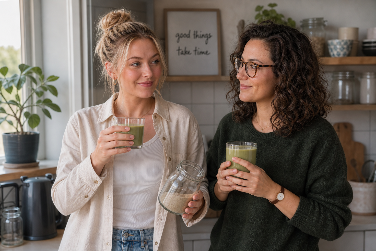 Bella Botnild og Maja i en scene fra «Etter gjenbruksdagen får Bella tilbud om flere små oppdrag. Hun rydder kjøkkenet, finner glasset med sand fra»